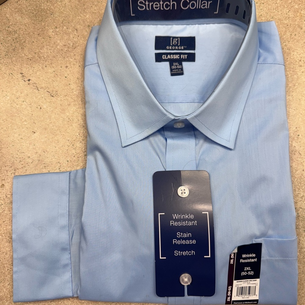 George Men's Stretch Collar Blue Dress Shirt